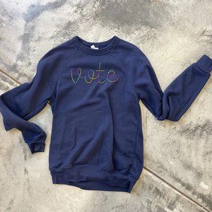 Navy VOTE Hand Embroidered Sweatshirt Multi Colored Thread Size Small